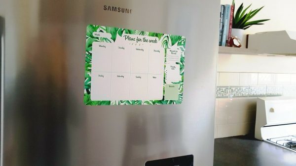Magnetic planner for fridge weekly organiser tropical green design dry erase