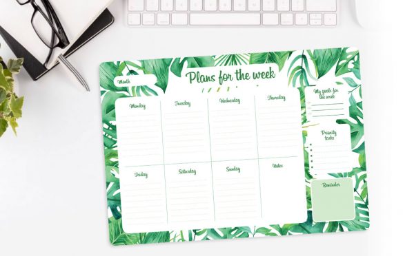 Reusable Green Monstera Magnetic Planner Weekly Organiser for fridge
