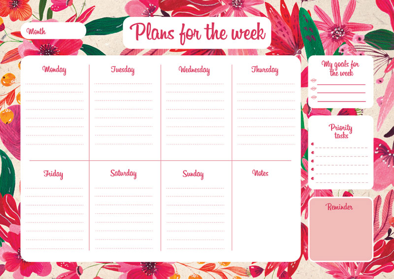 Reusable Pink Floral Magnetic Planner Weekly Organiser for fridge