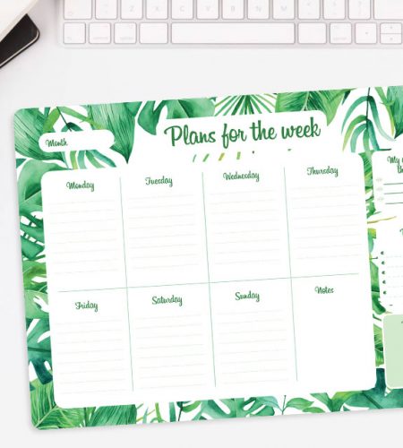 Reusable Green Monstera Magnetic Planner Weekly Organiser for fridge